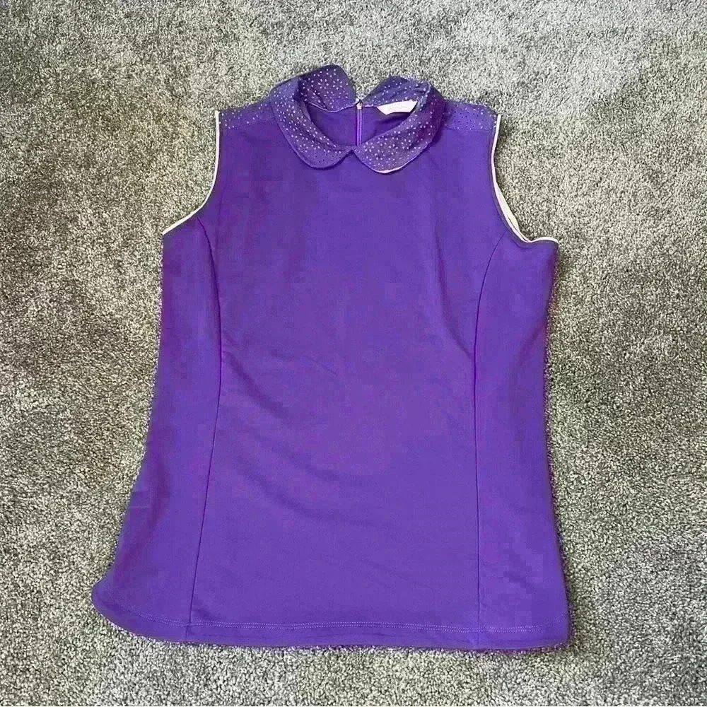 Lady Hagen Purple Sleeveless Top with Collar Size S Small